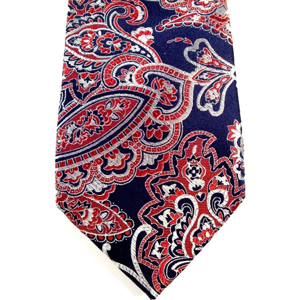 Men's Izod Paisley Silk Neck Tie, Navy,‎ Red, Silver